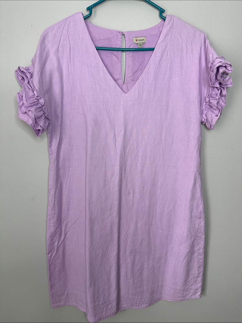 Cremieux Lavender V-Neck Cotton/Linen Ruffle Sleeve Dress size XS